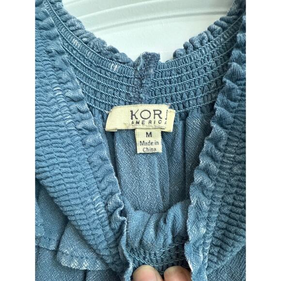 Kori Charbray Blue with White Tie Dye Design Off Shoulder Tank Blouse - Picture 3 of 6